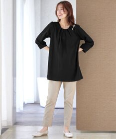 Tiaclasse L ランタンパフ袖カットソー切替チュニック