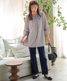 Tiaclasse L ランタンパフ袖カットソー切替チュニック