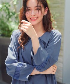 Tiaclasse L ランタンパフ袖カットソー切替チュニック