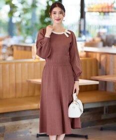 Tiaclasse 【洗える】リボン衿配色ニットワンピース