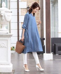 Tiaclasse 【洗える】 麻調Aラインシャツワンピース