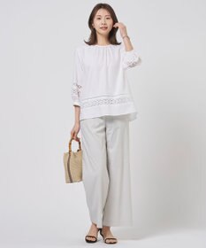 J.PRESS LADIES L 【WEB限定・人気素材・セットアップ対応】セルロースリネンストレッチ ワイドストレート パンツ