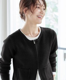 Tiaclasse L 【洗える】ダブルジップリブ編みカーディガン