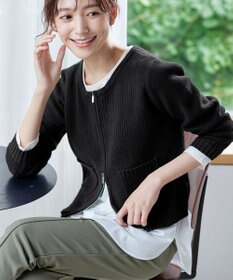 Tiaclasse L 【洗える】ダブルジップリブ編みカーディガン