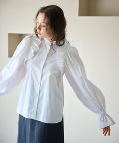 #Newans 【洗濯機可能/シワになりにくい】〈春名亜美さんコラボ〉ショルダーフリルブラウス