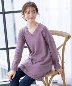 Tiaclasse 【洗える】Vネックリブニットチュニック