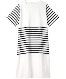 une nana cool 【綿100％】60ハイゲージ天竺パネルボーダー半袖ワンピース