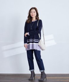 Tiaclasse L 【洗える】カラー配色ニットチュニック