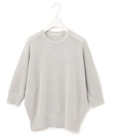ICB L 【WEB限定カラーあり・洗える】ペーパーブレンドシャインニット 五分袖プルオーバー