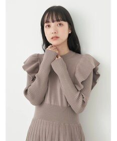 earth music&ecology ショルダーフリルニットワンピース