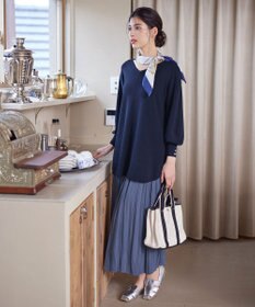 Tiaclasse 【洗える】Vネックラウンドヘムニットチュニック