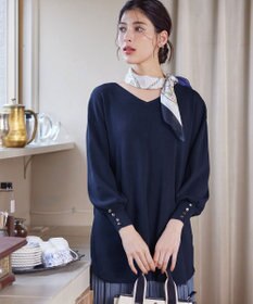 Tiaclasse 【洗える】Vネックラウンドヘムニットチュニック