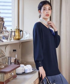 Tiaclasse 【洗える】Vネックラウンドヘムニットチュニック