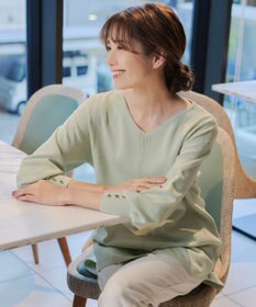 Tiaclasse 【洗える】Vネックラウンドヘムニットチュニック