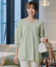 Tiaclasse 【洗える】Vネックラウンドヘムニットチュニック