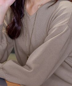 Tiaclasse 【洗える】Vネックラウンドヘムニットチュニック