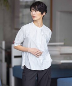 J.PRESS LADIES L 【イージーケア】ストライプジャージー バンドカラー カットソー