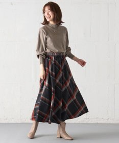 ANY L 【親子連動/洗濯機可能/ウエストゴム】チェックフレアスカート