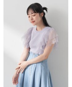 earth music&ecology 袖レースリブニットプルオーバー