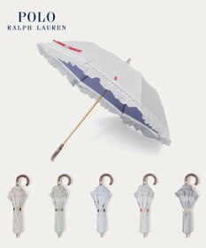 MOONBAT 【遮光/晴雨兼用日傘】POLO RALPH LAUREN(ポロ ラルフローレン) ストライプフリル 折りたたみ傘 楽折 遮熱 UV