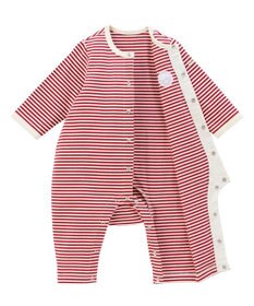 MIKI HOUSE HOT BISCUITS 【70-80cm】【Everyday Series】ワンポイント ボーダーカバーオール