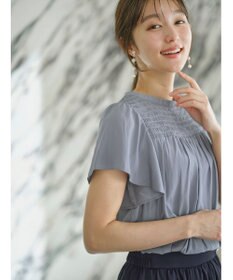 ANY SIS L 【洗える】シャーリングツヤ ブラウス