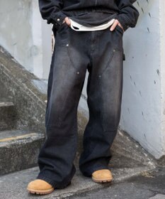 WEGO ワーカーズダブルニーデニムパンツ