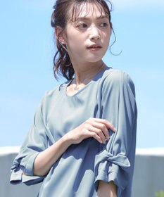 Tiaclasse 【洗える】ねじりリボン袖ブラウス