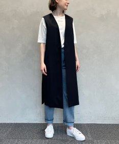 自由区 【接触冷感・速乾・UVカット・撥水・防シワ】リネンライクツイル ロングジレ