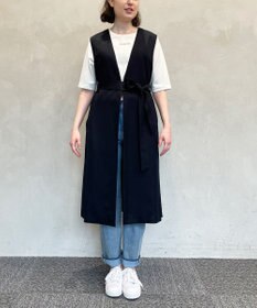 自由区 L 【接触冷感・速乾・UVカット・撥水・防シワ】リネンライクツイル ロングジレ