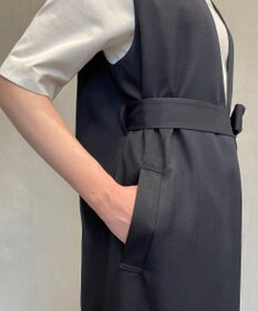 自由区 L 【接触冷感・速乾・UVカット・撥水・防シワ】リネンライクツイル ロングジレ