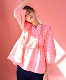 組曲 【WEB限定色あり】レースコンビシャーティング ブラウス