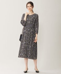 自由区 L 【洗える】ウォーターカラーフラワープリント ワンピース