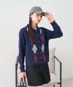 earth music&ecology 【予約】襟付きアーガイルニットカーディガン