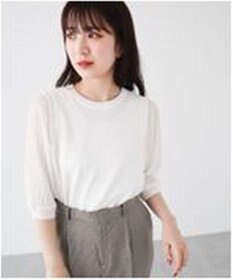 Green Parks 袖プリーツドッキング５分袖ニットプルオーバー