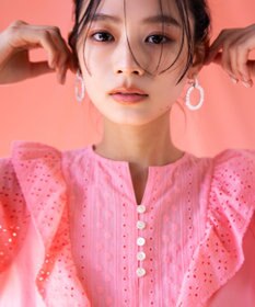 組曲 【WEB限定色あり】レースコンビシャーティング ブラウス