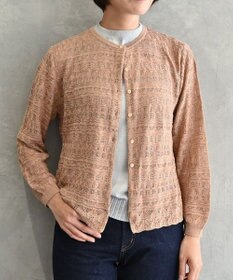 muuc 〈高品質シルク100%〉〈通年着られる〉透かしレース編み 袖リブあり シェルボタン使用 カーディガン