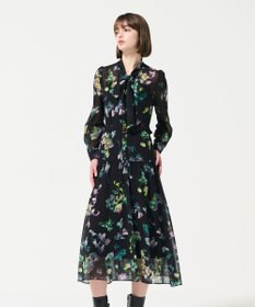 GRACE CONTINENTAL フラワープリントボウタイ付ワンピース