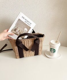 LA BAGAGERIE 【maison vert】 【ペーパー素材・多収納】リボンハンドル2WAYかごバッグ