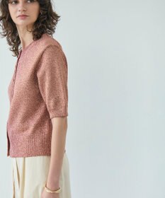BEIGE， 【洗える】VANDA / ラメ入りクルーネック半袖カーディガン