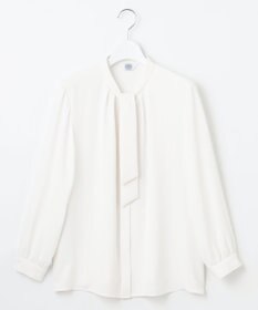 J.PRESS LADIES S 【洗える】パウダージョーゼット ボウタイ バンドカラー ブラウス