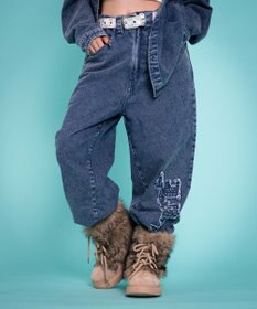 WEGO 【ユニセックス着用YD/ウエスト調整可/MLサイズ展開】グラフィックデニムパンツ