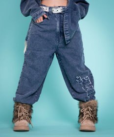 WEGO 【ユニセックス着用YD/ウエスト調整可/MLサイズ展開】グラフィックデニムパンツ