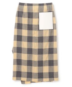 BEIGE， HOBBS / フェイクレザーポケットウールチェックラップスカート