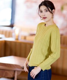 Tiaclasse L 【洗える】肩ボタンケーブルニットトップス