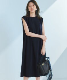 23区 L ストレッチジョーゼット スリーブレス ワンピース ネイビー系