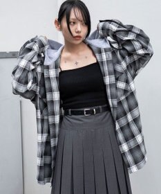 WEGO 【25年秋冬新作/ユニセックス着用ITEM/MLサイズ展開】オンブレチェックフードネルシャツ（LS）