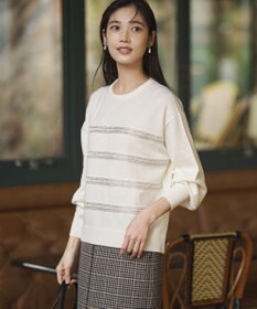 23区 S 【WEB&一部店舗限定/滝沢眞規子さん着用】ビジューボーダー ニット ホワイト系