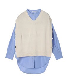 CRAFT STANDARD BOUTIQUE 【洗える】ニットベスト+バンドカラーシャツSET-B