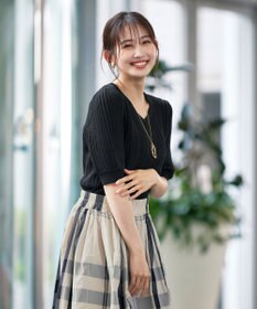 Tiaclasse 【洗える】パフスリーブ透かし編みニットトップス